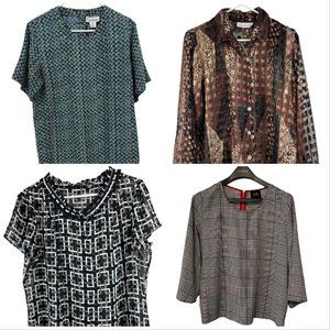 Blouses Black White Red Brown Tan Blue Green Patterns Size XL/12